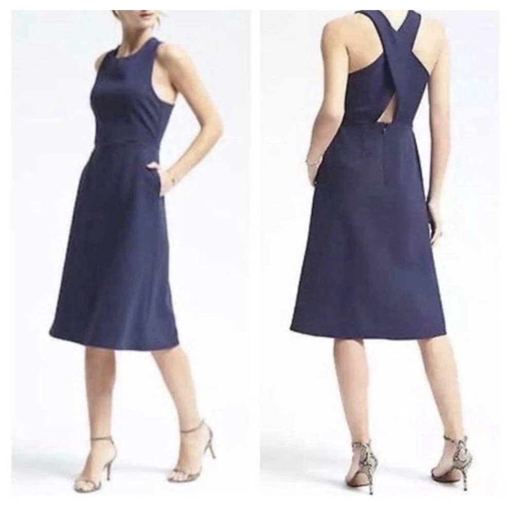 NEW Banana Republic Criss Cross Back Midi Dress 6 Tall Sleeveless Evening Career